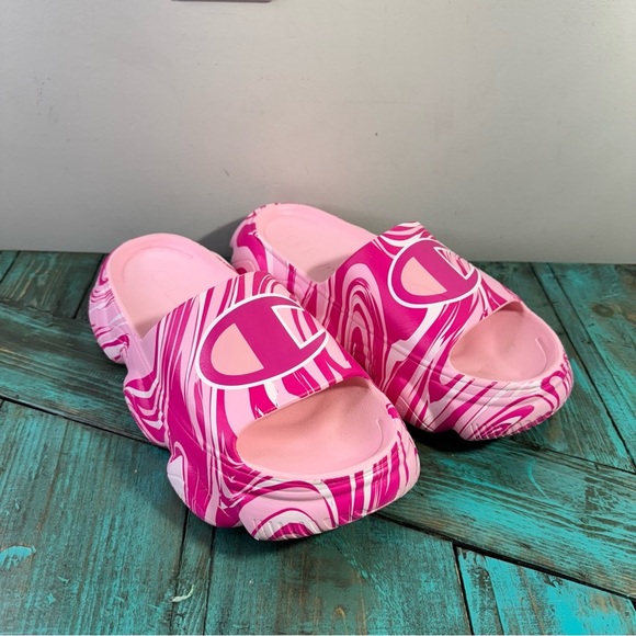 Champion Pink Mellow Squish Swirl Slide Platform Sandals Size 10 - Picture 2 of 9